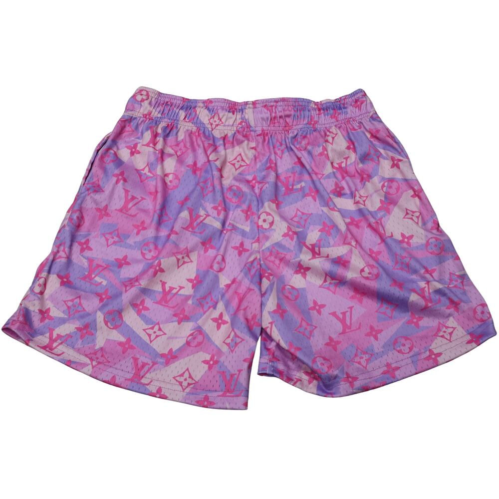 Mr Remade Shorts Mens Large LV Luxury Designer Monogram Logo Print Pink Purple - Picture 2 of 2